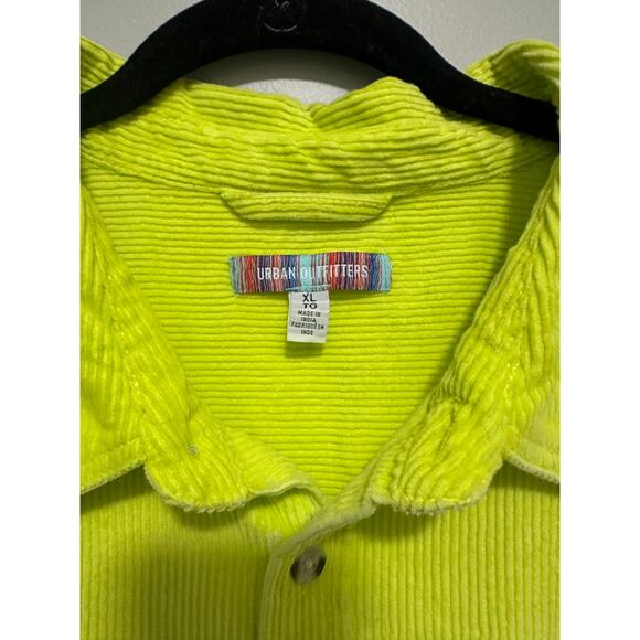 Urban Outfitters Corduroy Shirt Jacket Small Neon Yellow Button Long Sleeve XL - Picture 2 of 7